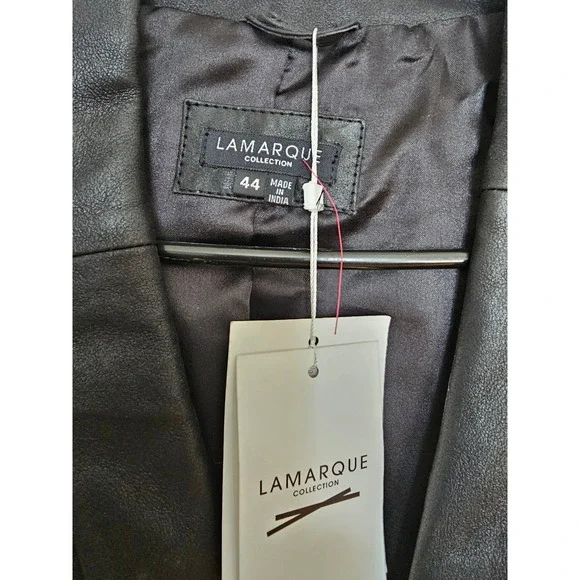 LAMARQUE Collection‎ Black Leather Shawl Collar Blazer Jacket Men Size 44 - Picture 5 of 10